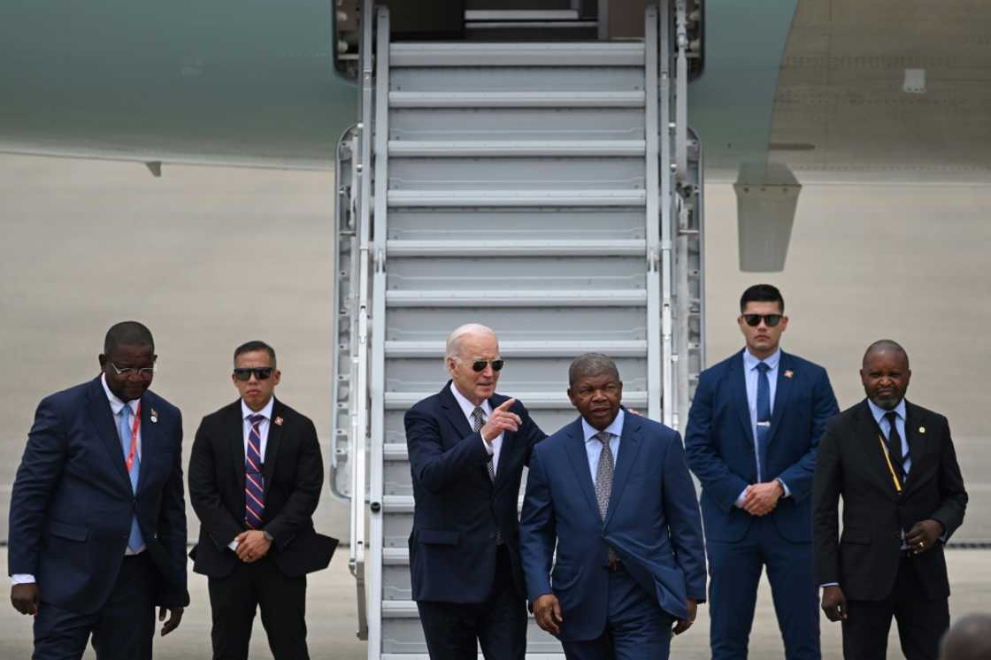 Biden (3rd L) met his Angolan counterpart Joao Lourenco (3rd R)