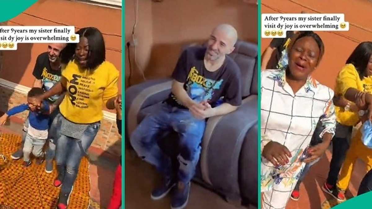 After 9 Years Abroad, Lady Returns to Nigeria With White Husband and Children in Emotional Video