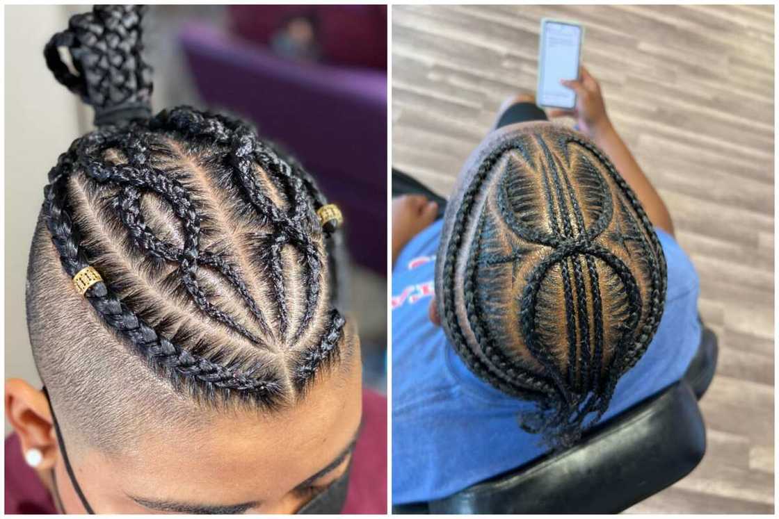 Slated braids into a topknot