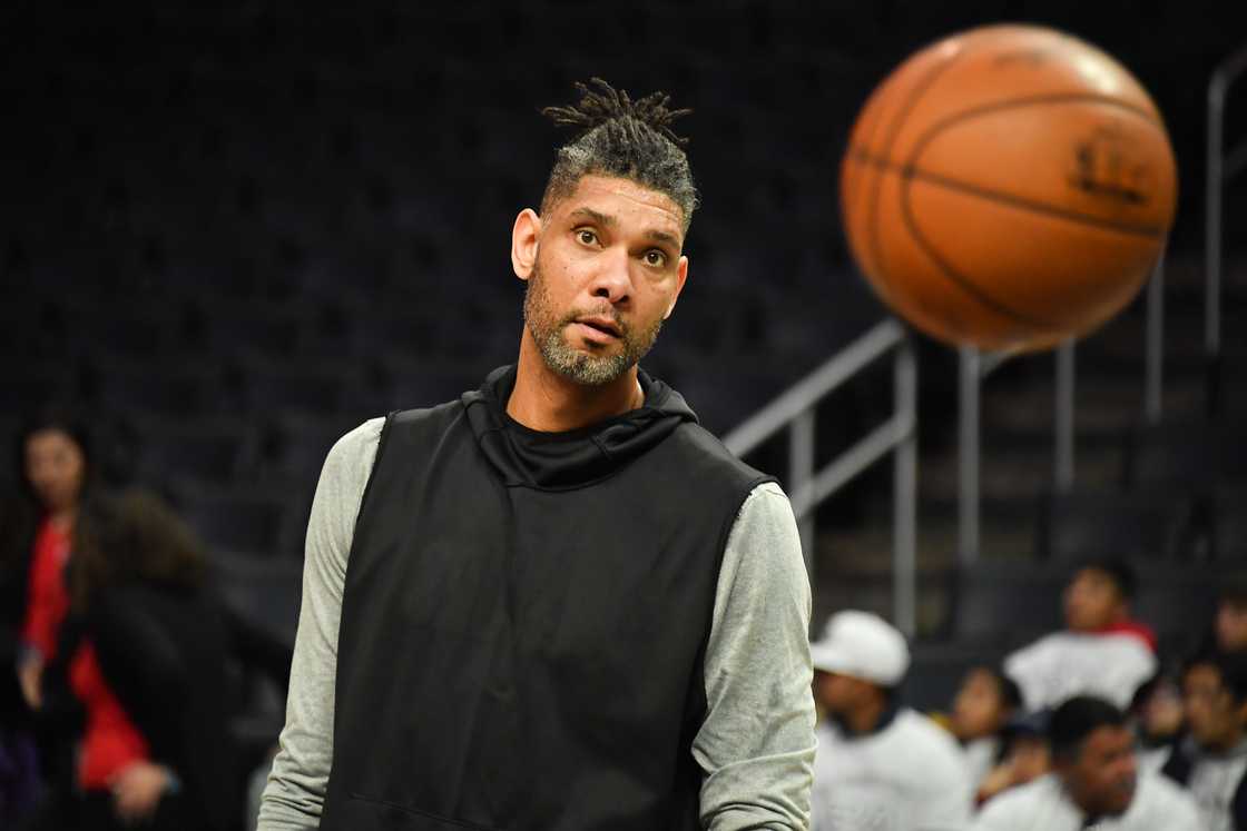 Tim Duncan attends a basketball game between the Los Angeles Clippers and the San Antonio Spurs at Staples Centre in Los Angeles