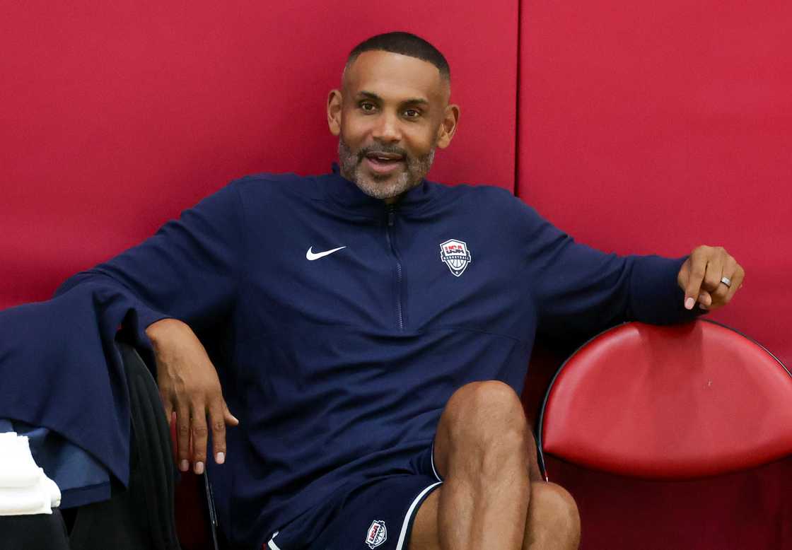 Grant Hill watches a practice session scrimmage during the team's training camp at the Mendenhall Cente at UNLV in Las Vegas