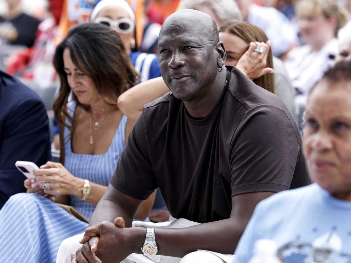 Michael Jordan attends the Pro Football Hall of Fame Enshrinement Ceremony at Tom Benson Hall Of Fame Stadium in Canton