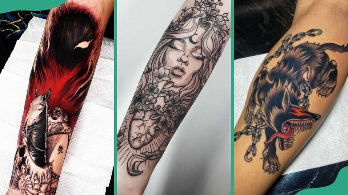 Emperor Ganishka (L), Lady Vandimion (C), and Beast of Darkness (R) tattoo