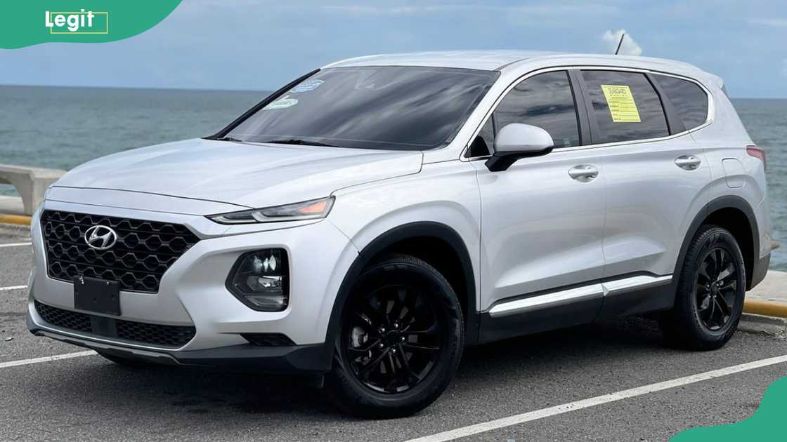 A white 2019 Hyundai Santa Fe