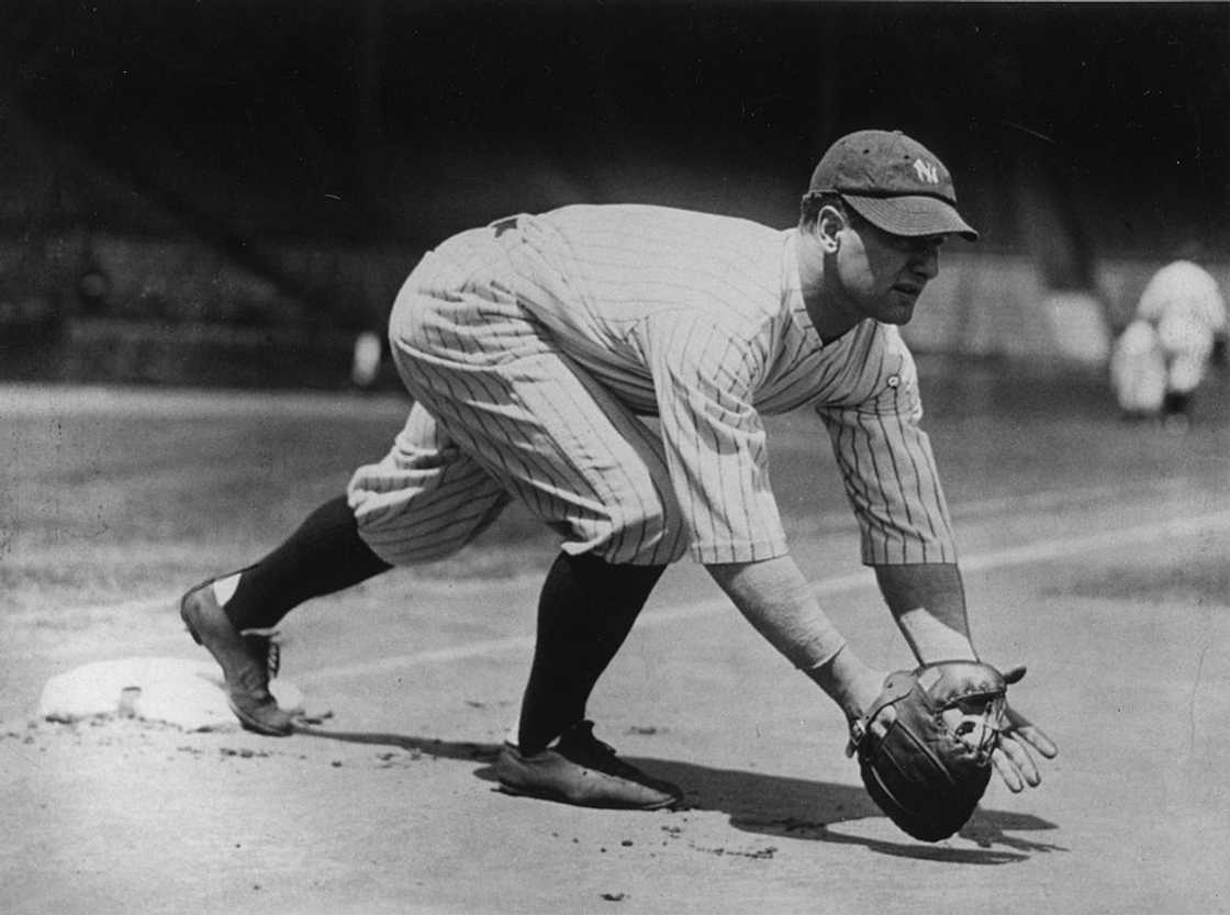 Lou Gehrig works out at first base