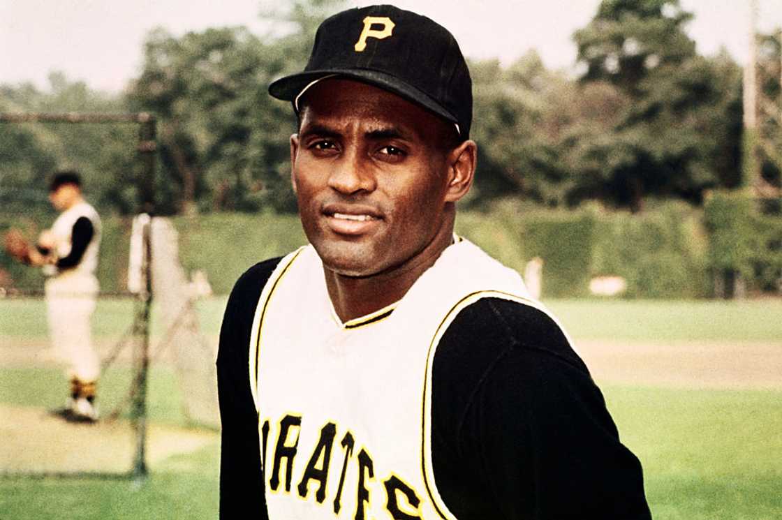 A close-up photo of Roberto Clemente in a Pittsburgh Pirates jersey