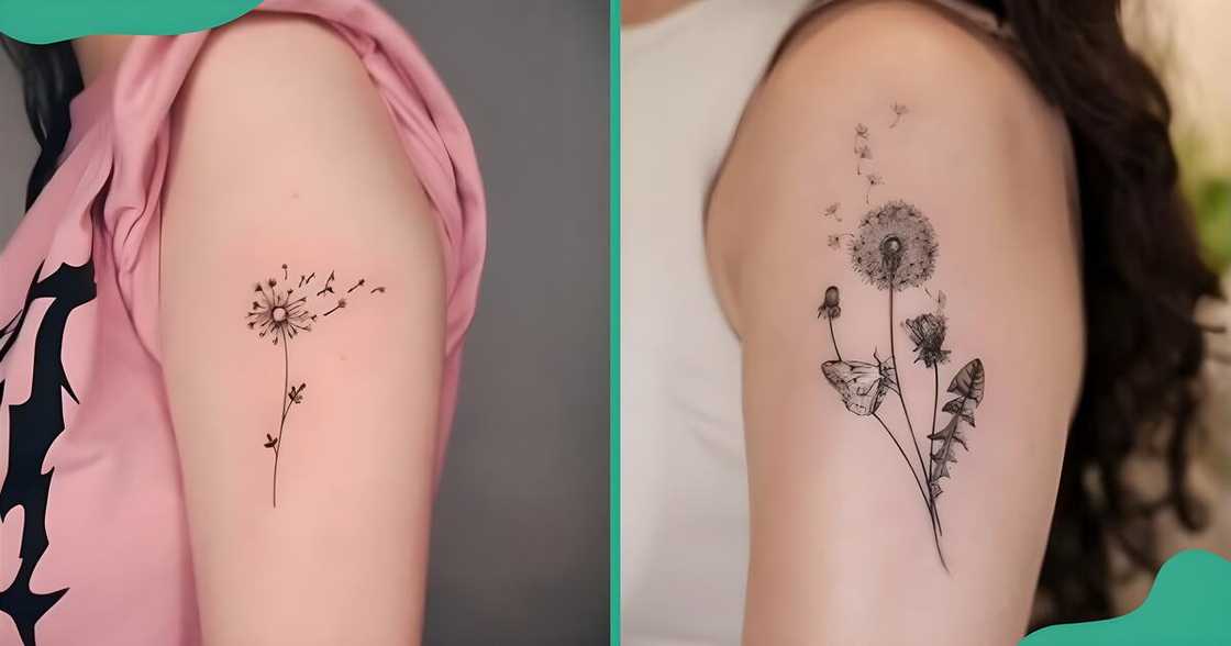 Blown dandelion tattoos on the upper arm