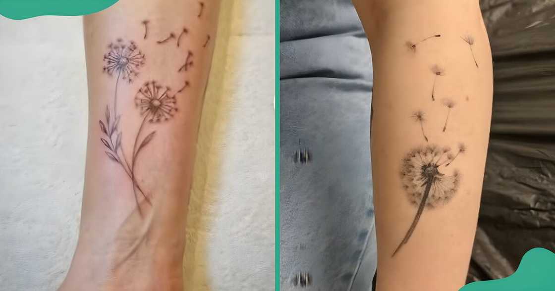 Blown dandelion tattoos around the arm