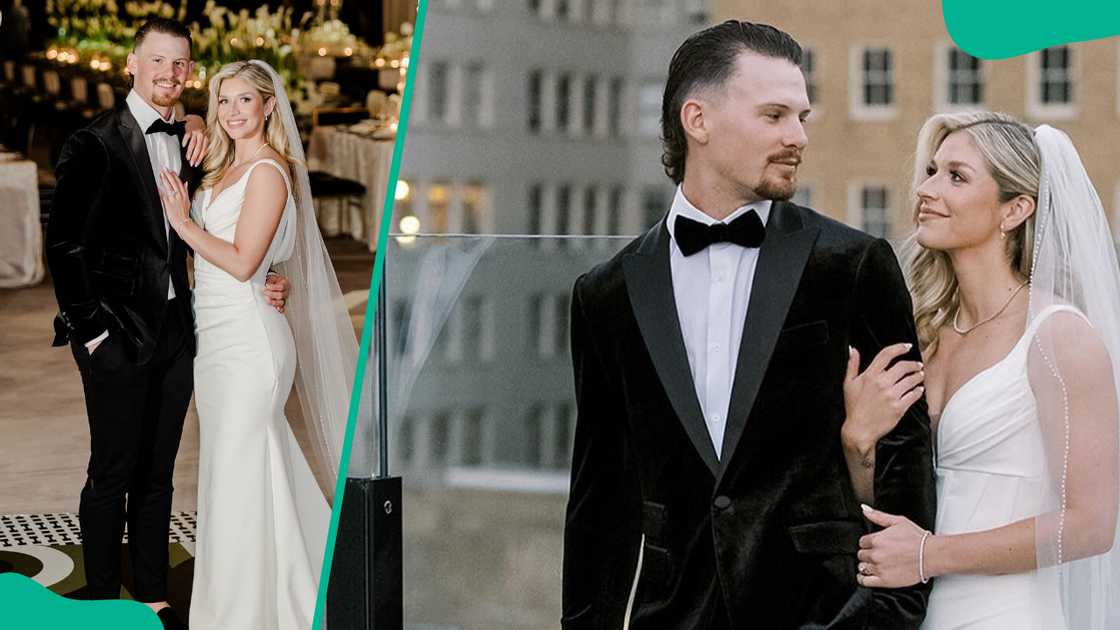 Maggie Black and Bobby Witt Jr. posing during their wedding ceremony