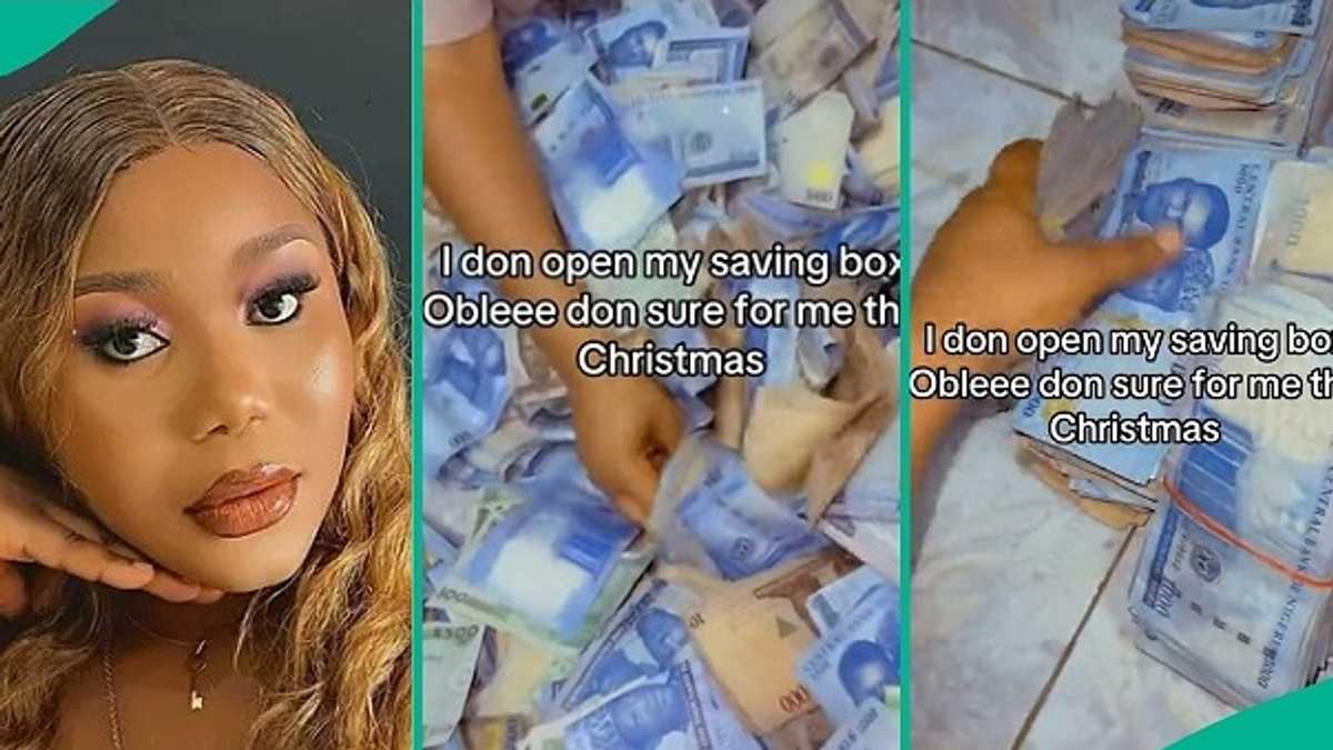 Excited Nigerian Lady Brings Out Over N4 Million Cash Saved in Her Piggy Box, Video Trends Online