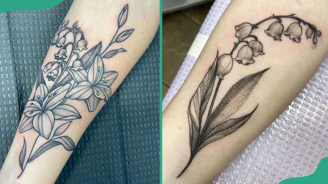 Black and white Lily of the Valley tattoos