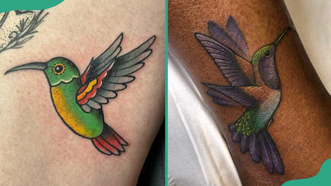 Brightly coloured hummingbird tattoo