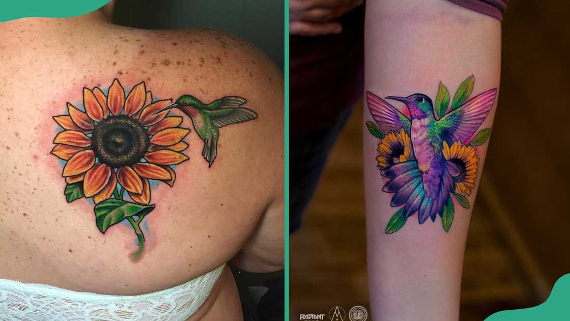 Sunflower hummingbird tattoo