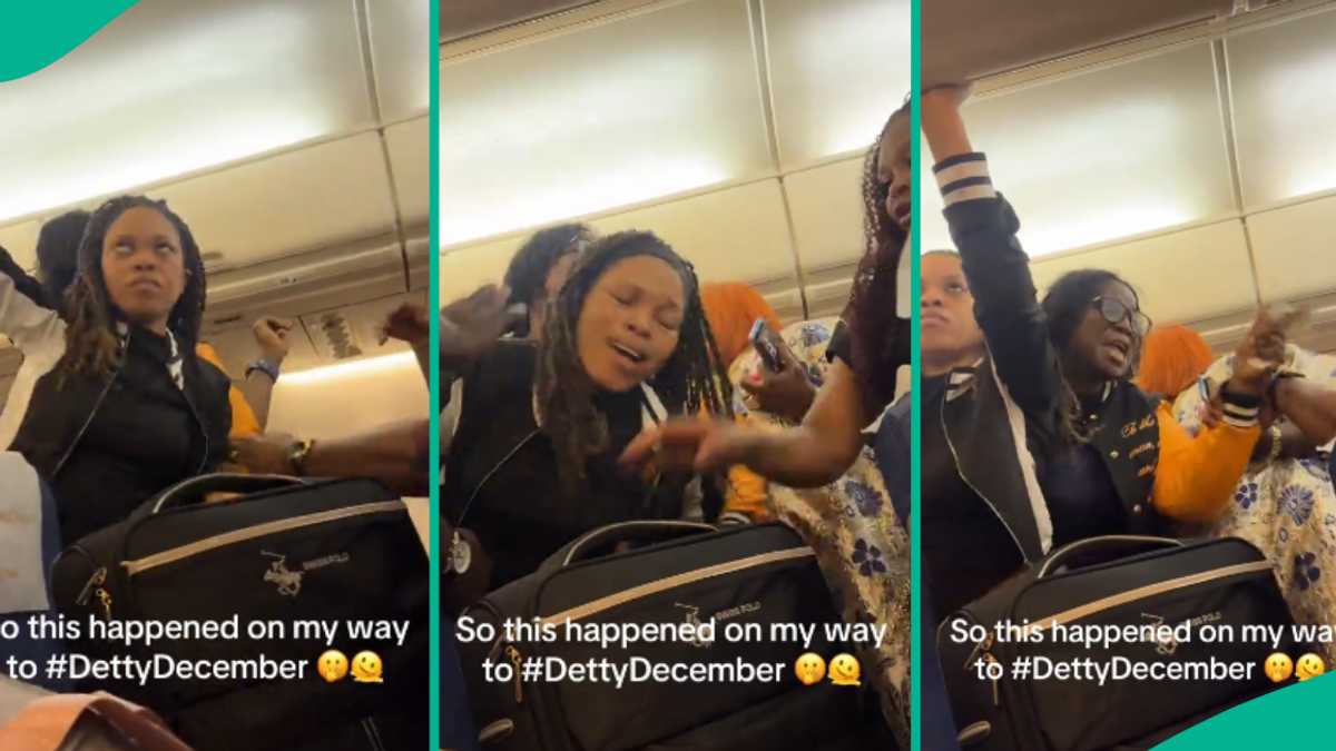 Epic Video Shows 2 Ladies Fighting for Bag Space inside Aeroplane, Nigerians React