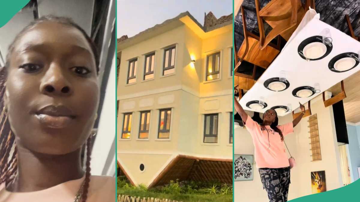 Lady Visits Lagos House Built Upside Down, Shows Unusual Interior Decoration That Attracts Tourists