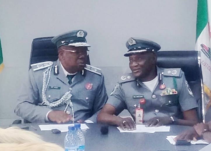 Outgoing Controller, Comptroller James Ojo (left), and the new Controller, Deputy Comptroller Mohammed Shuaibu.