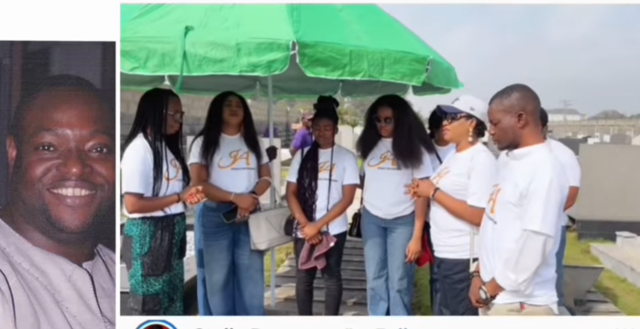 Stella Damasus, children visit late husband, Jaiye Aboderin’s grave on 20th anniversary