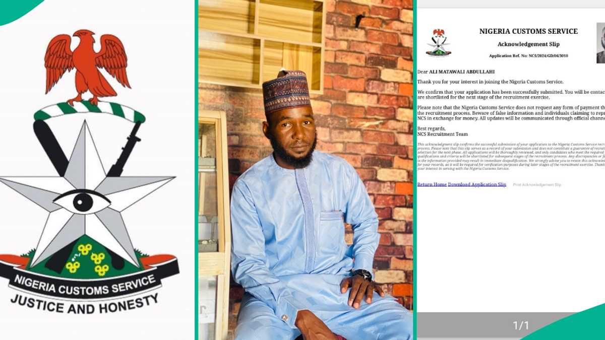 Nigeria Customs Recruitment: Man Shares Acknowledgement Slip He Got After Submitting Application