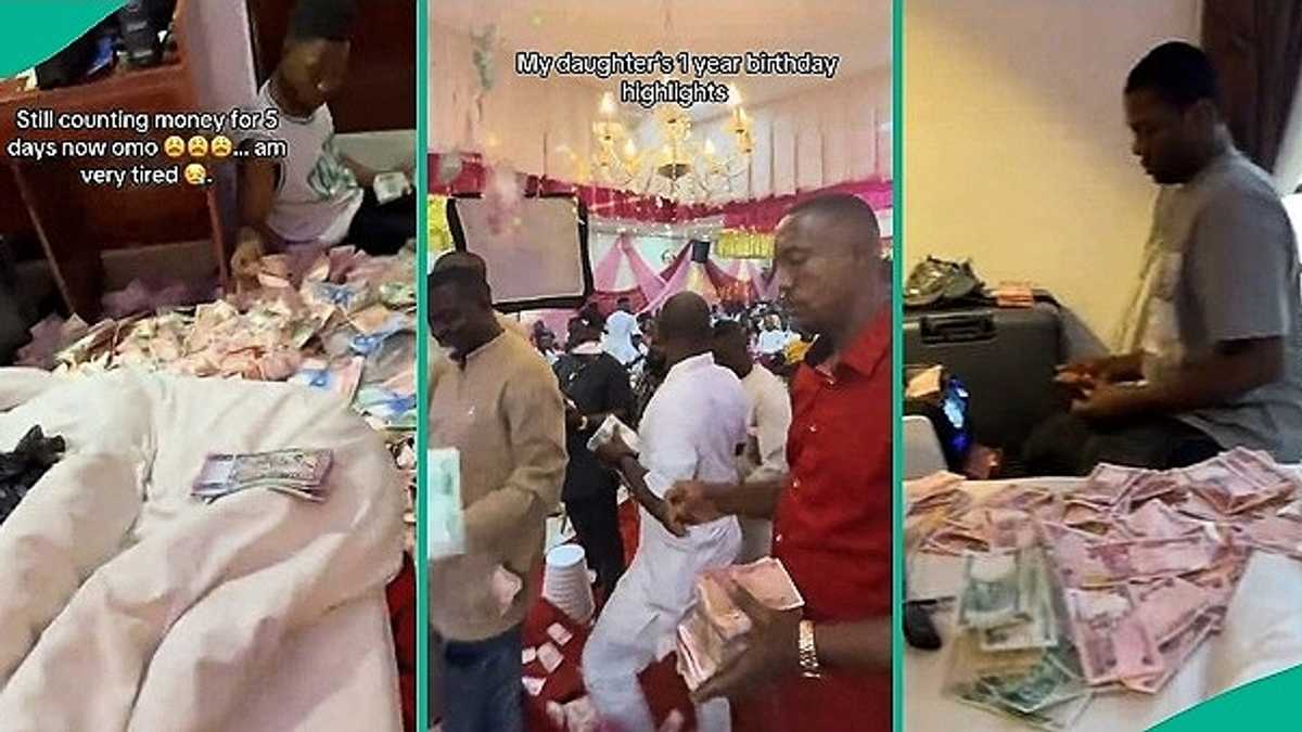 Mum Spends Days Counting Huge Money Sprayed at Her Daughter's 1st Birthday, Video Trends on TikTok