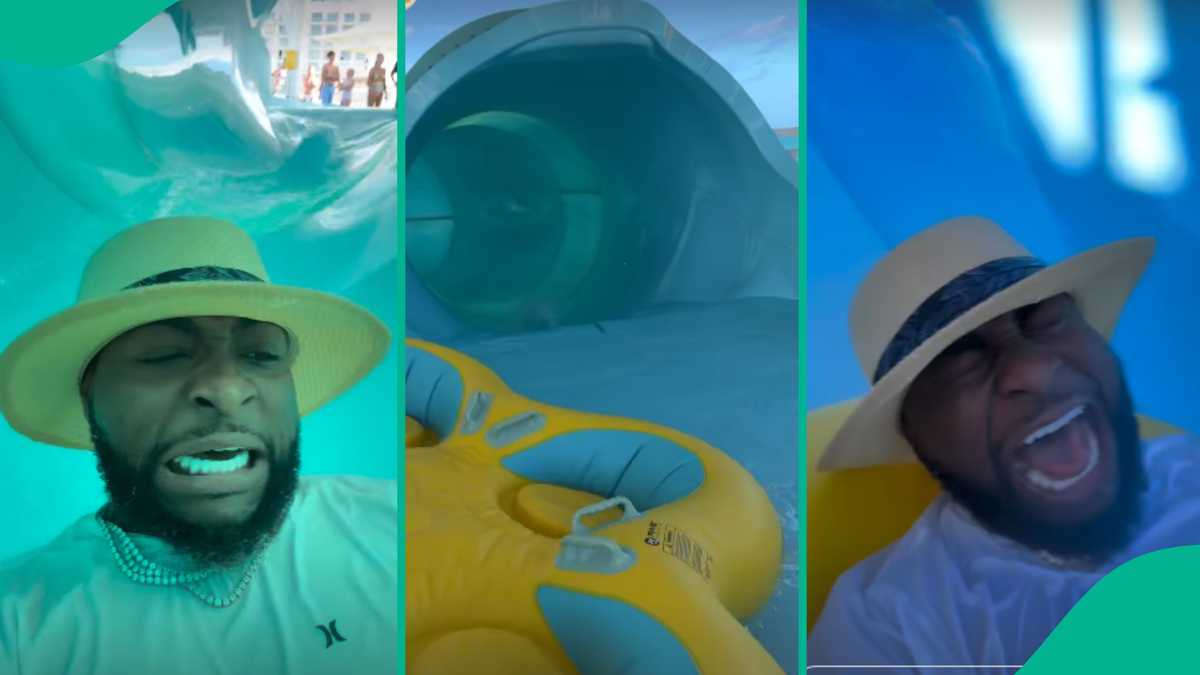 Davido Screams in Fear As He Gets on Giant Waterslide, Hilarious Video Trends: “OBO Dey Fear O”