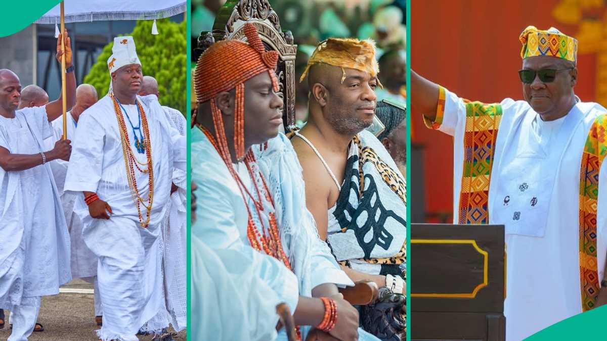 Video As Ooni of Ife Lands in Ghana via Jet, Spotted With King of Ga at Mahama’s Inauguration