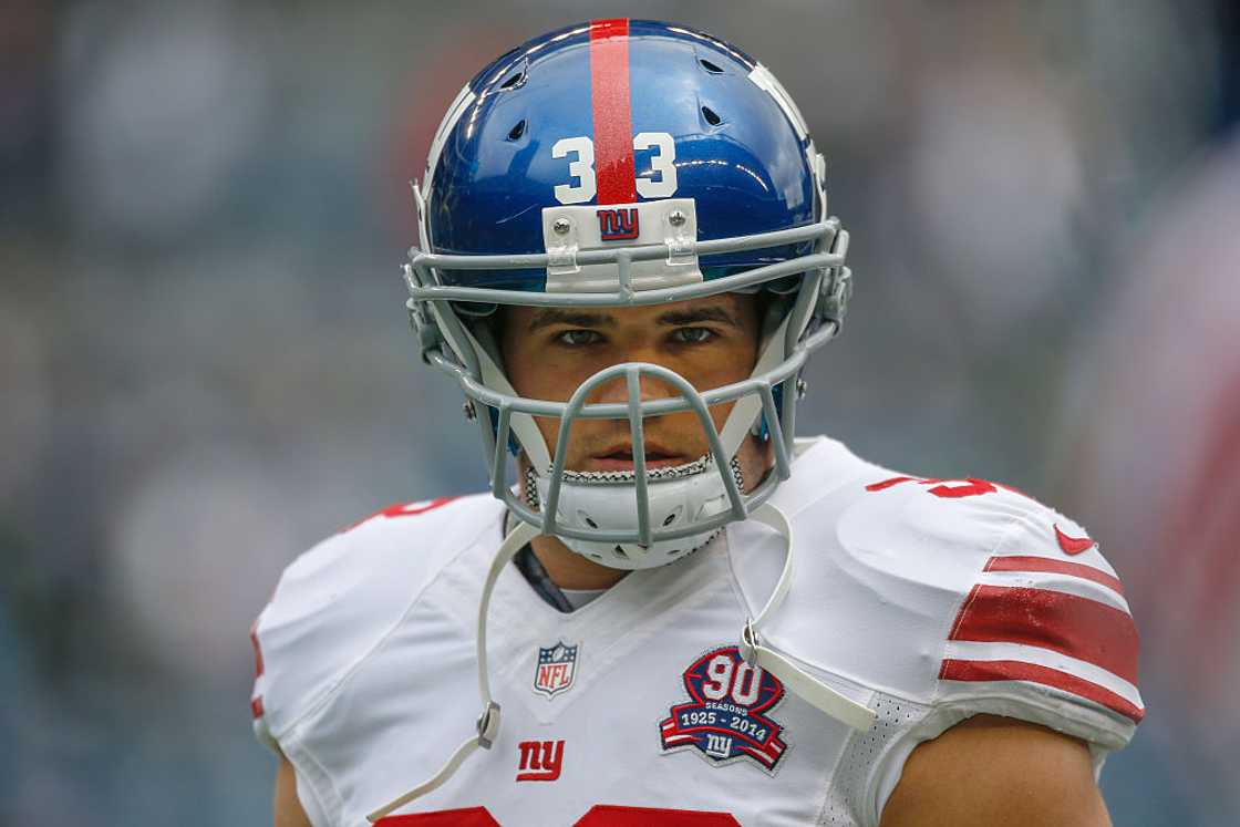 Peyton Hillis looks on prior to the game against the Seattle Seahawks at CenturyLink Field