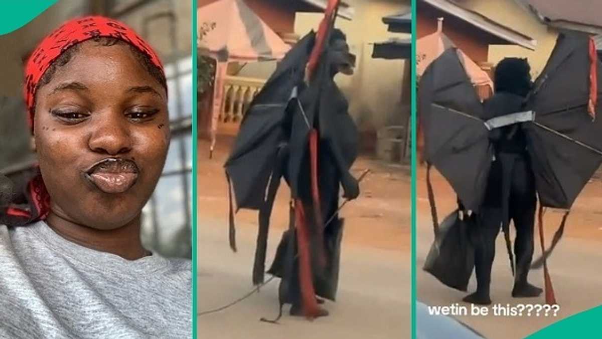 Lady Who Travelled to Village Shares Video of Strange Masquerade that Looks Like Batman on Black