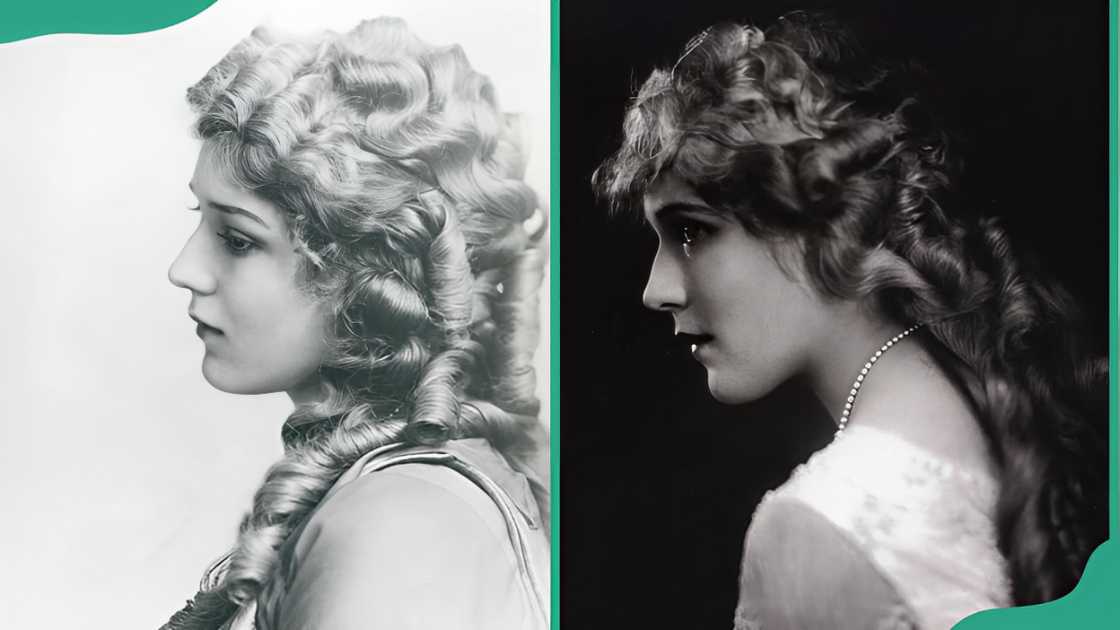 Actress Mary Pickford displaying long hair with fingerwaves