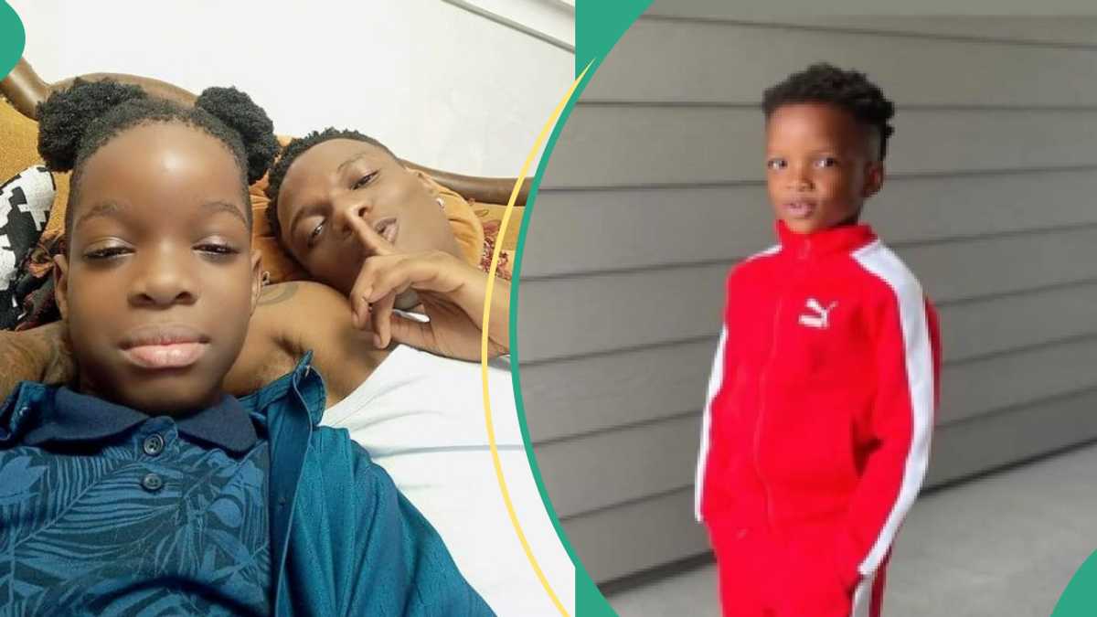 Wizkid’s First Son Bolu Showers Younger Brother Ayo With Love on His 9th Bday, Fans Praise Singer