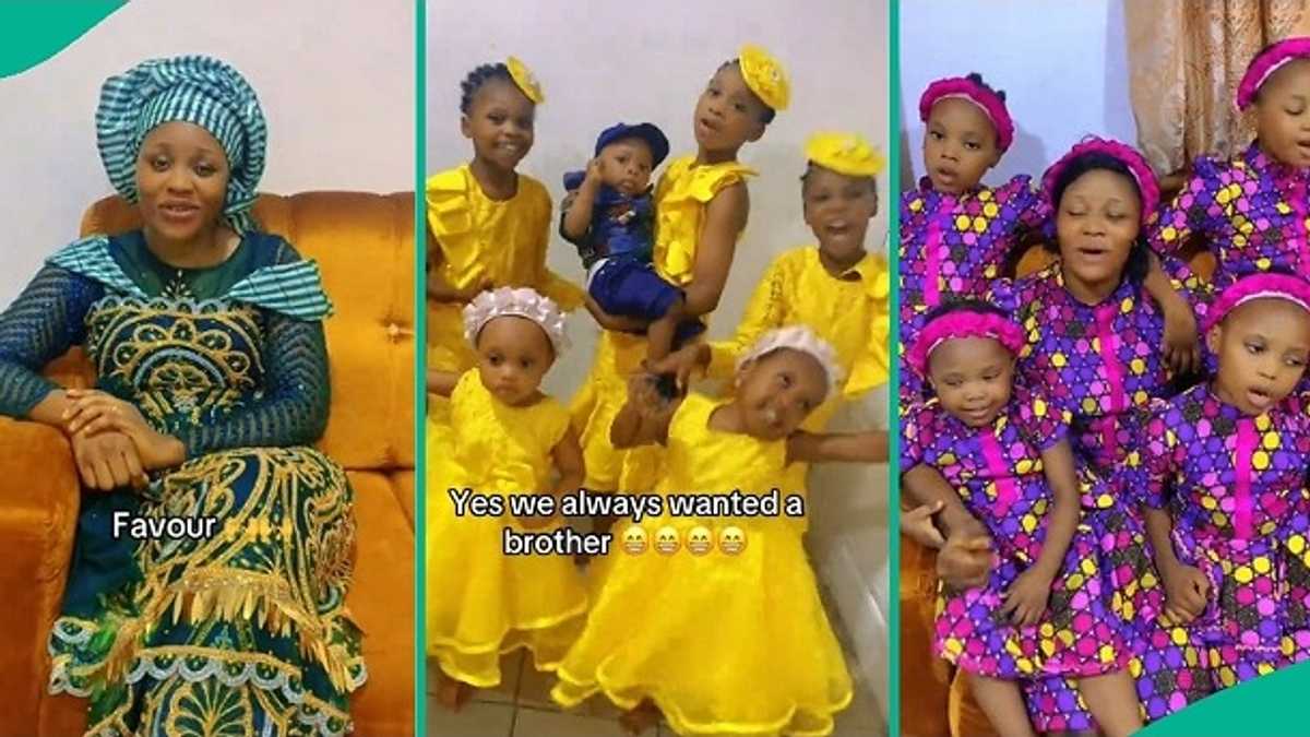 5 Daughters from Same Family Rejoice as Mum Finally Delivers Baby Boy, Video Shows Them Together