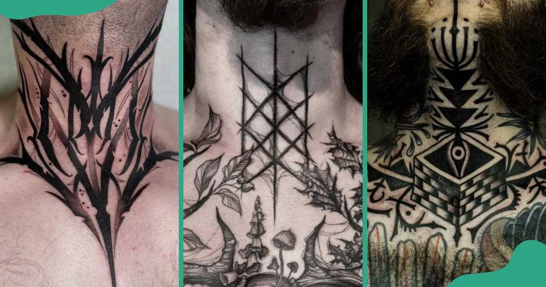 Symmetrical throat tattoos