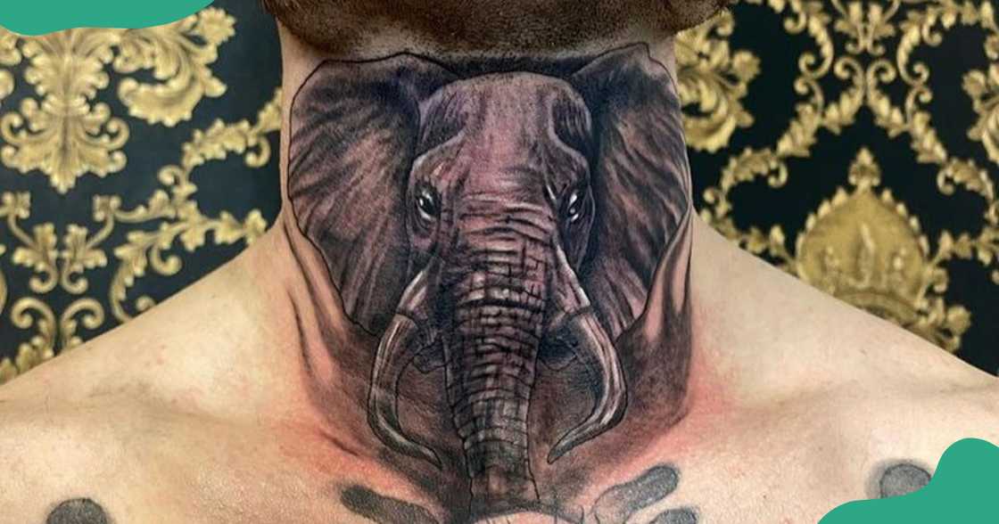 A throat tattoo with an elephant's head.