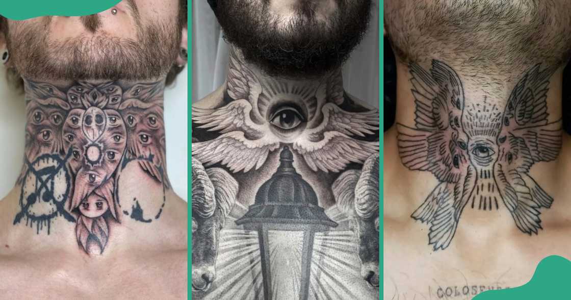 Throat tattoos of Seraphim on the throat