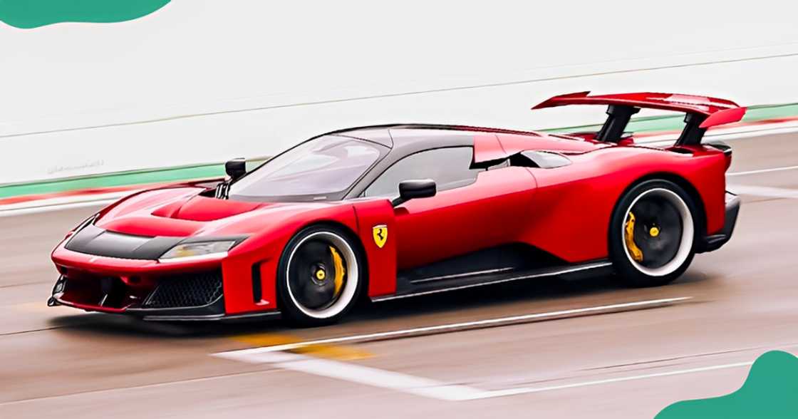 A Ferrari F80 pictured racing at the Autodromo Enzo e Dino Ferrari di Imola.