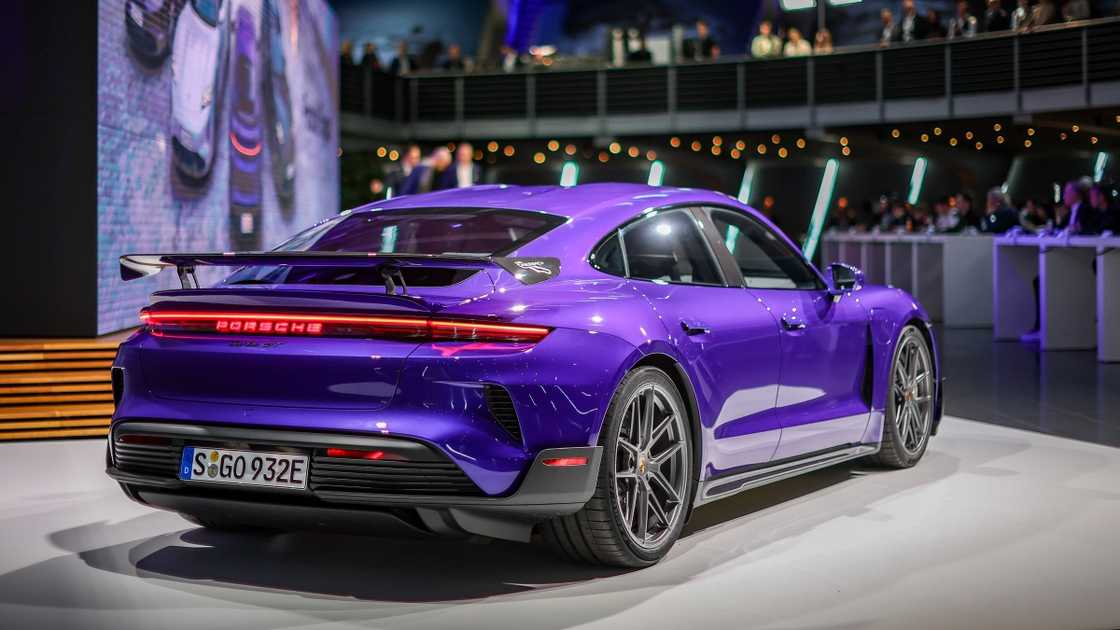 The Porsche Taycan Turbo GT with Weissach package is presented at the Porsche plant in Saxony, Leipzig.