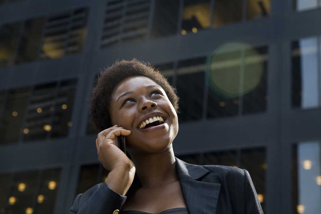 A businesslady on a phone call