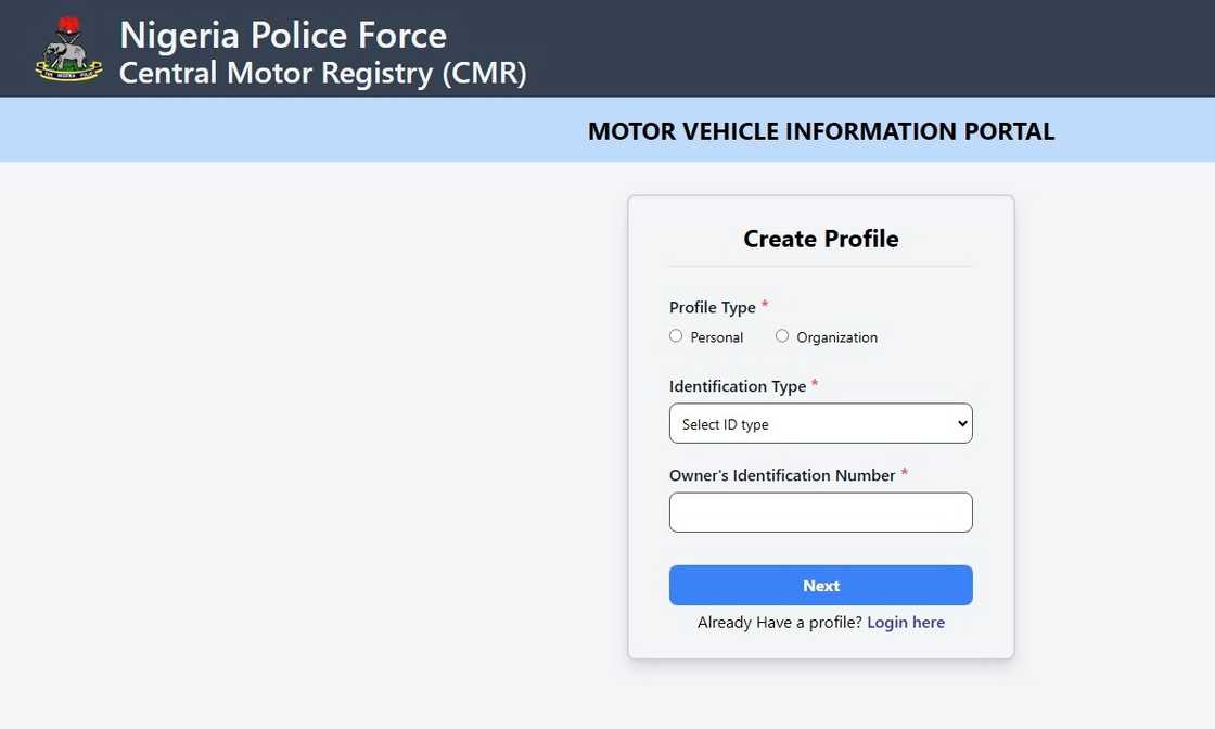 The Motor Vehicle Information portal.