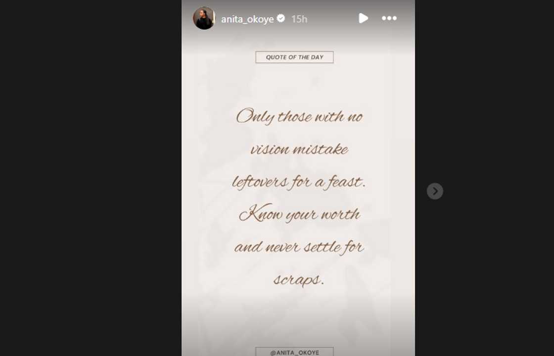 Paul Okoye's ex-wife Anita Okoye's cryptic post about mistaking leftovers for a feast.