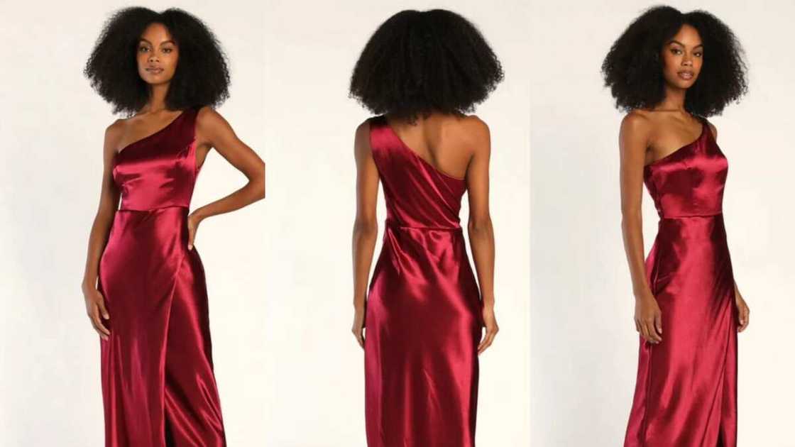 One arm straight maroon gown