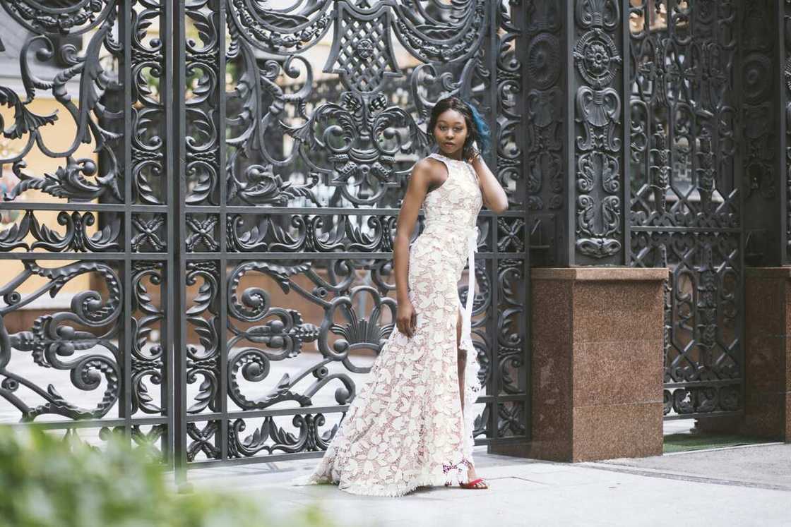 A white/creamy side-section maxi dress