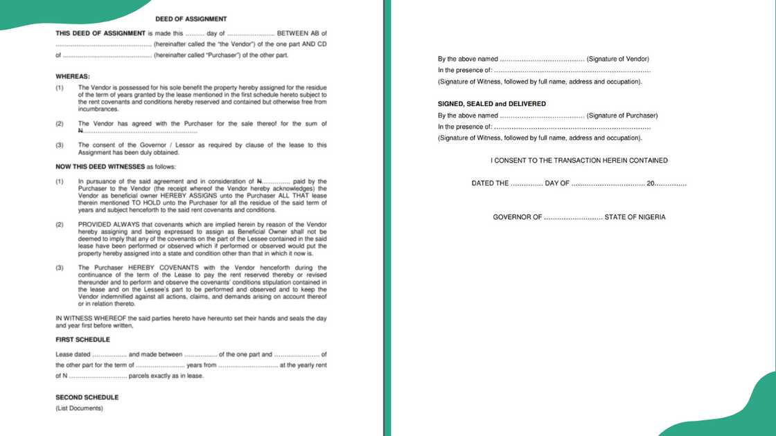 Deed of Assignment document