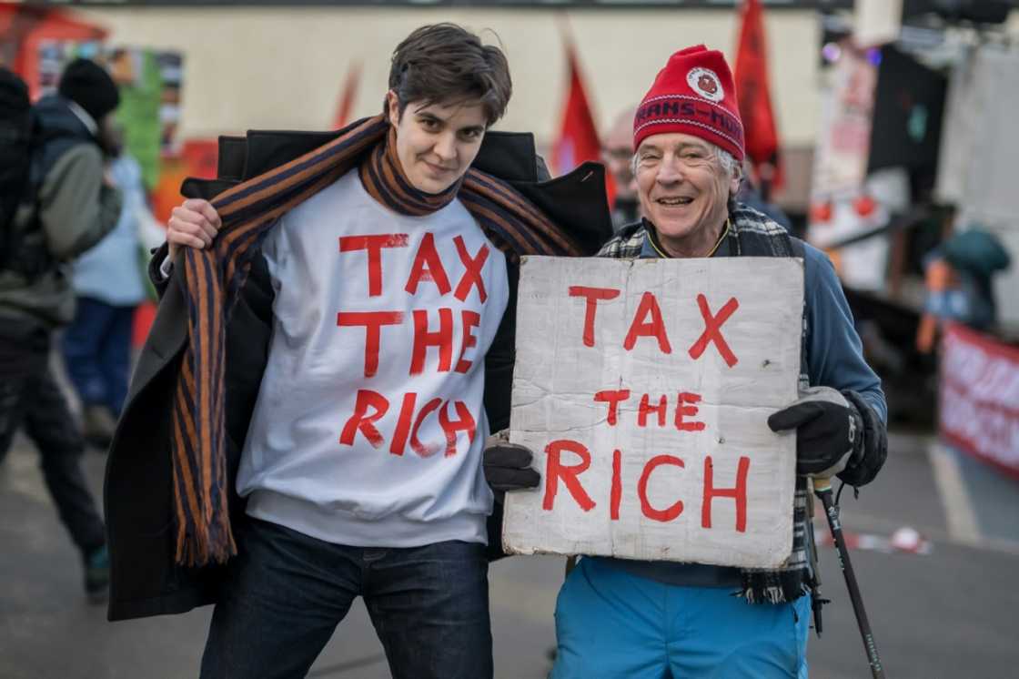 At least two millionaires, Austrian-German Marlene Engelhorn and Britain's Phil White, joined Sunday's protest at Davos