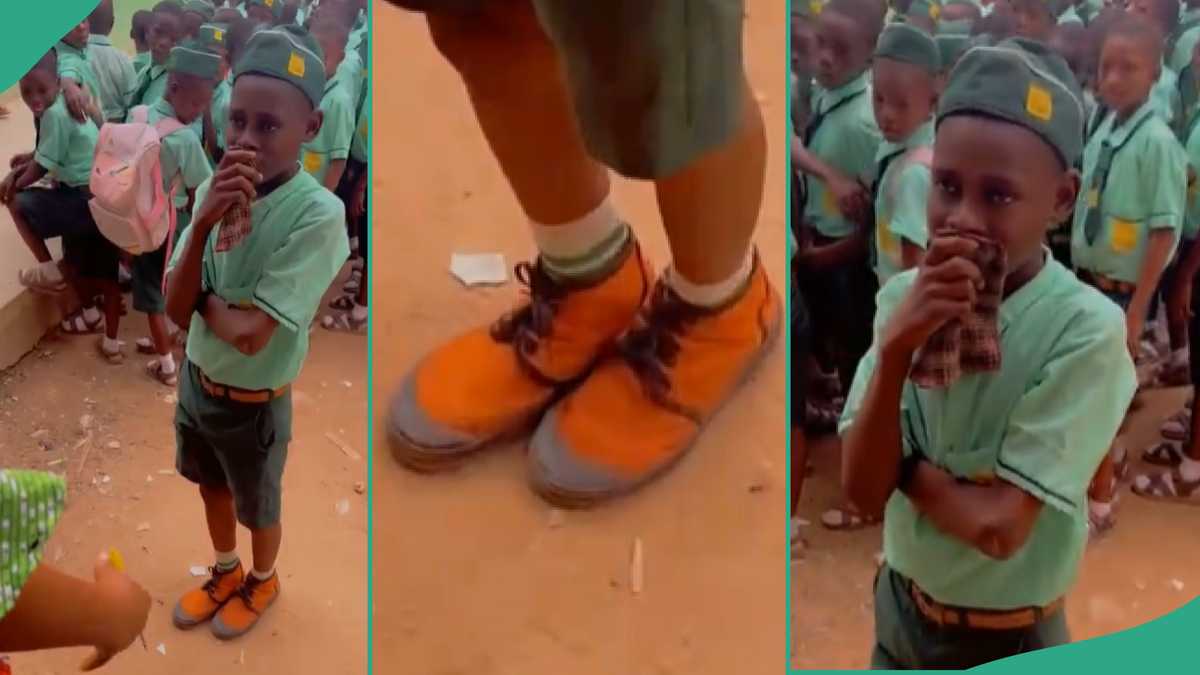 Nigerian Boy Shows Up For School in NYSC Shoes, Video of Him Emerges on Social Media