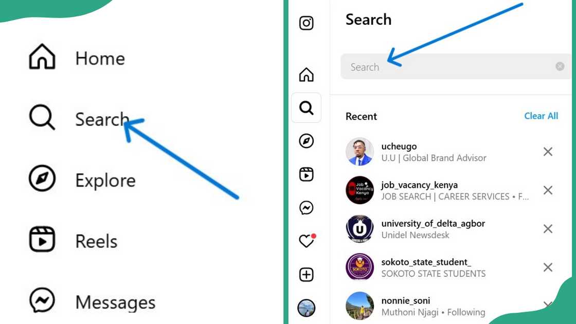 A screenshot of the process of watching previous Reels through the search bar