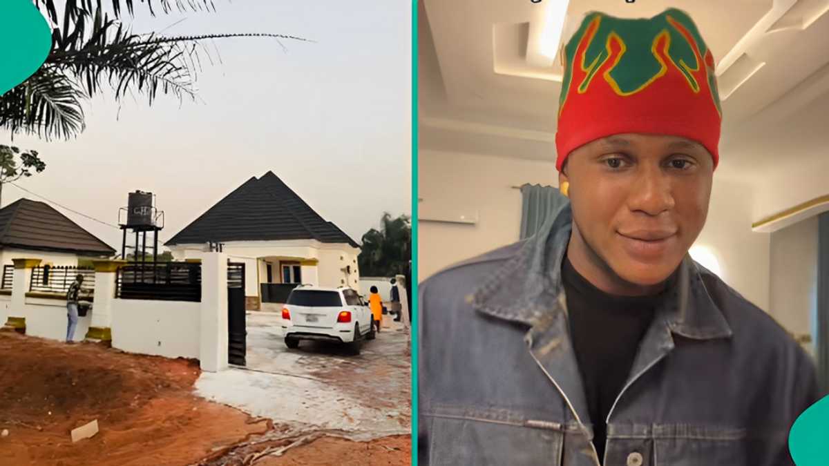 Nigerian Man Celebrates As He Builds Fine Bungalow and Buys New Benz of Same Colour, Flaunts Them