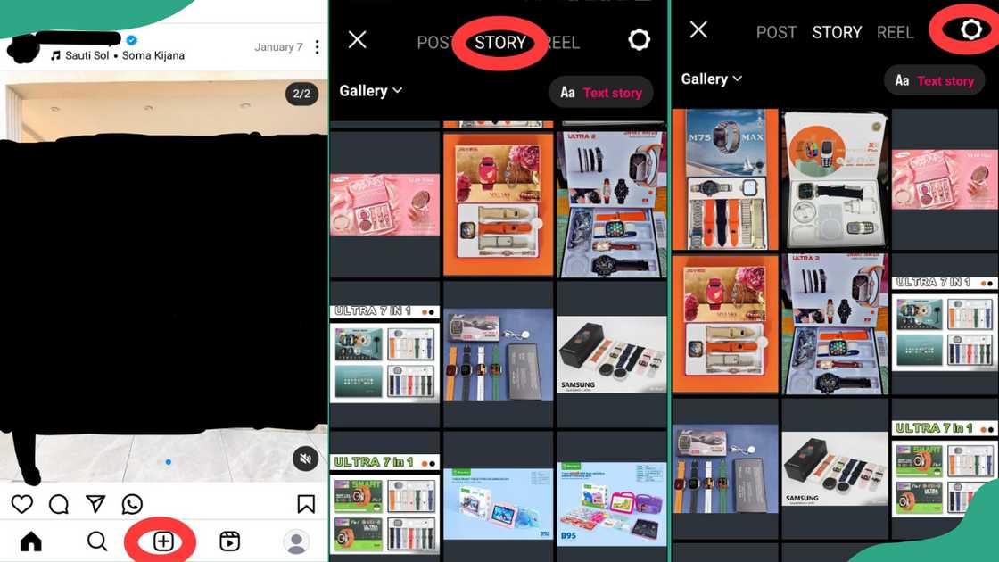 Process of posting multiple photos on Instagram Story using layout feature