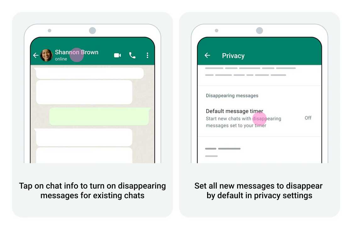 Steps for setting disappearing messages