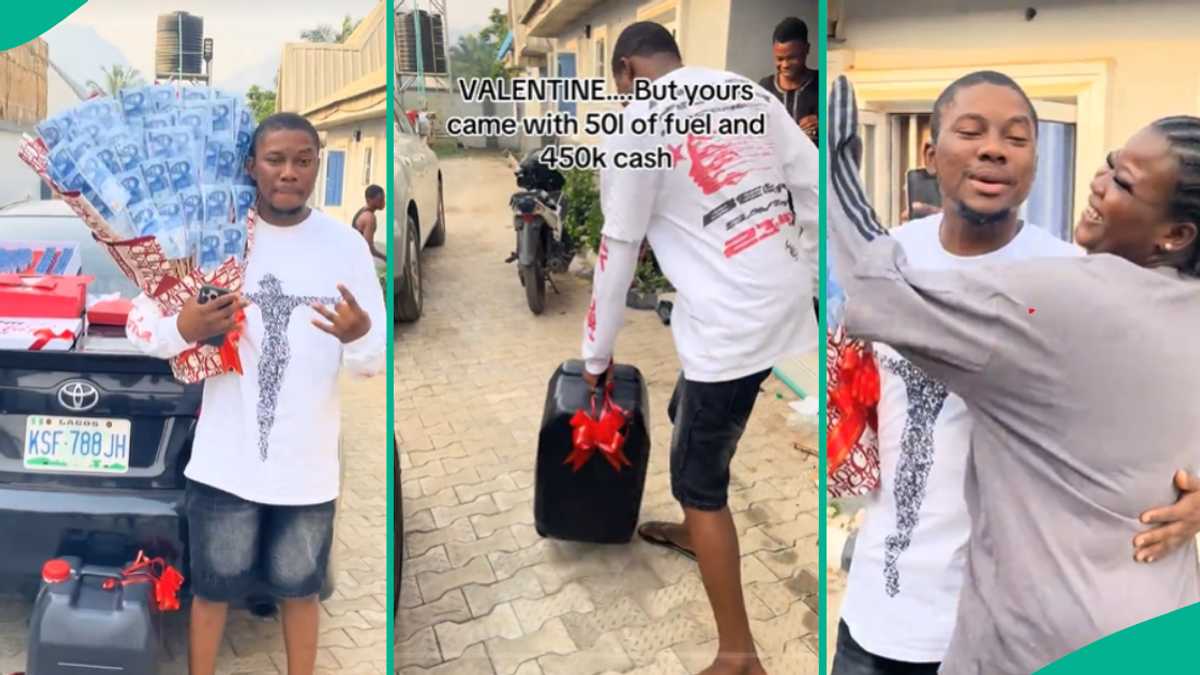 Valentine’s Day: Man Gets 50 Litres of Fuel and N450k From His Girlfriend, Hails Her in Viral Video