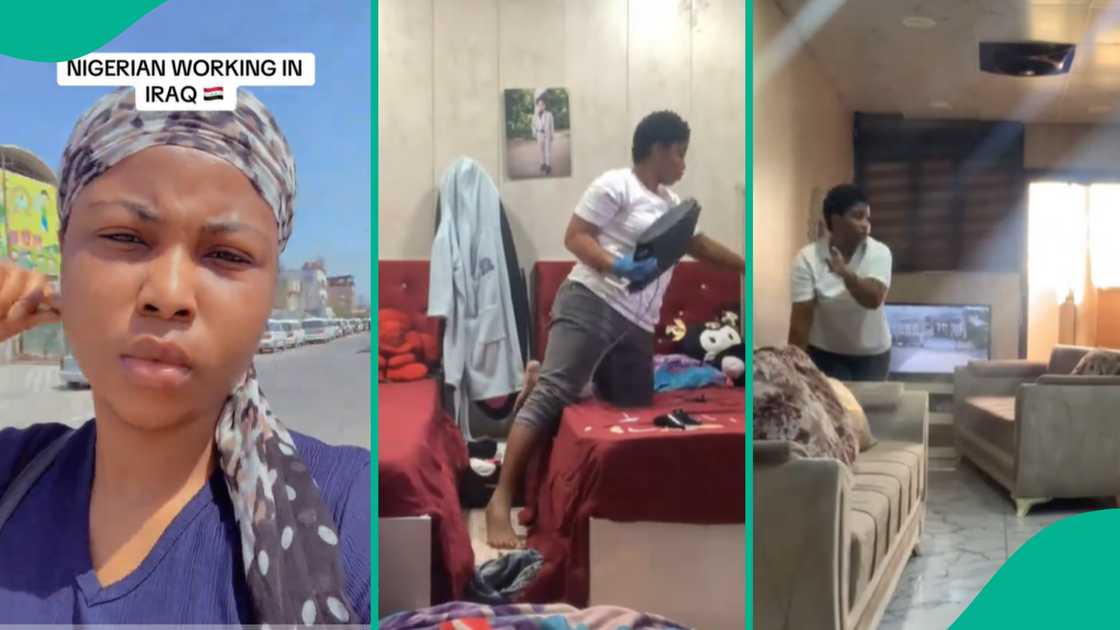 Lady shows job she is doing in Iraq.